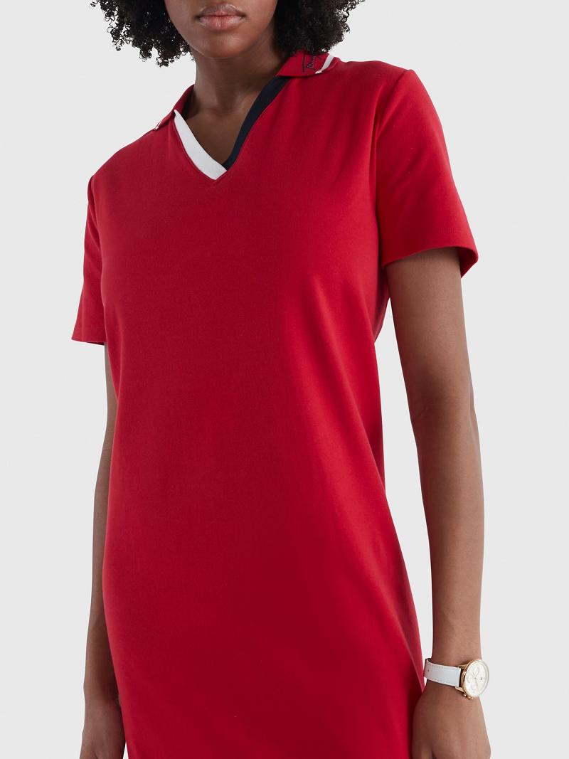 Női Tommy Hilfiger Solid Polo Dresses Piros | HU 123ZUT